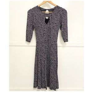 WAREHOUSE Fan Print Keyhole 3/4 Sleeve Dress